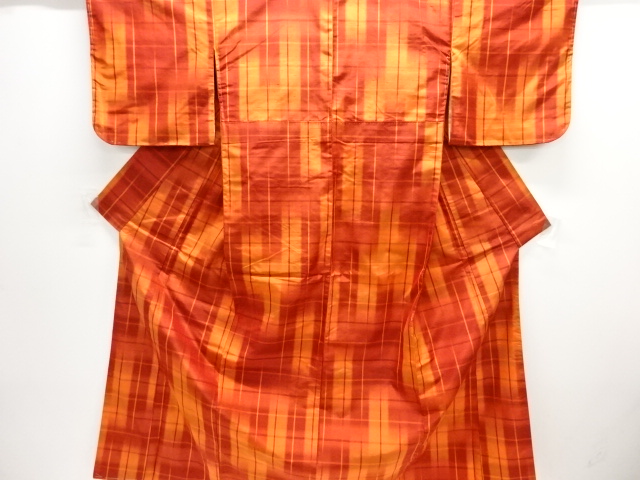 JAPANESE KIMONO / KIMONO & DOCHUGI ENSEMBLE / SILK / HAND WOVEN / FUSHI TSUMUGI / GRID